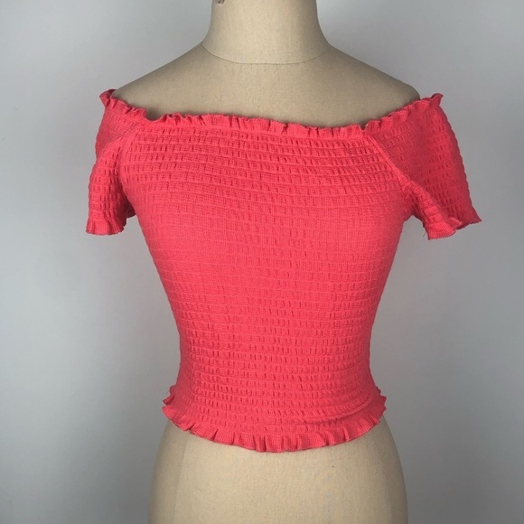 Bright Aqua Off the Shoulders Crop Top S - Picture 1 of 3